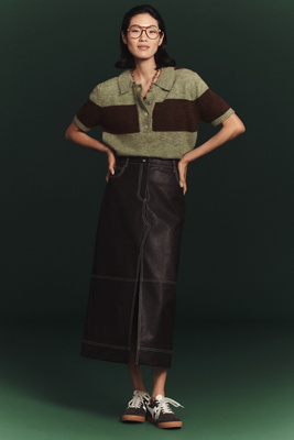 Scotch & Soda Faux-leather Midi Skirt In Brown