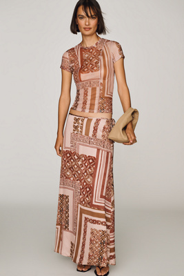 Scotch & Soda Printed Midi Skirt In Brown