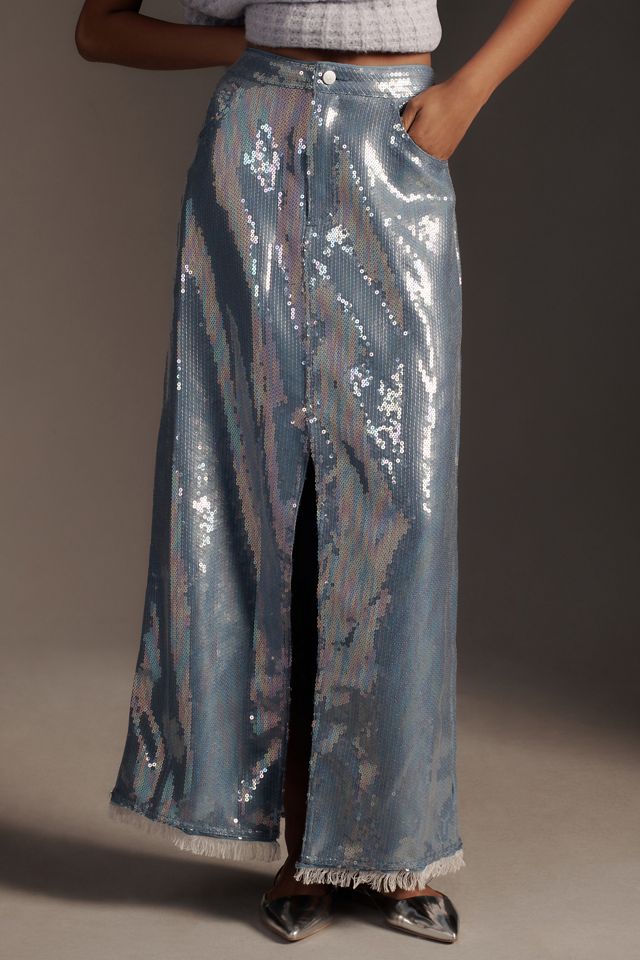 Pilcro Sequin Denim Maxi Skirt #1