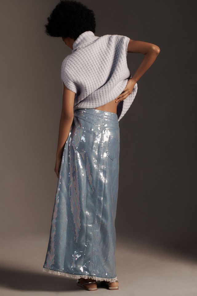 Pilcro Sequin Denim Maxi Skirt #3