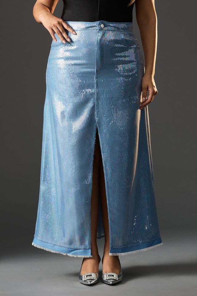 Pilcro Sequin Denim Maxi Skirt #7