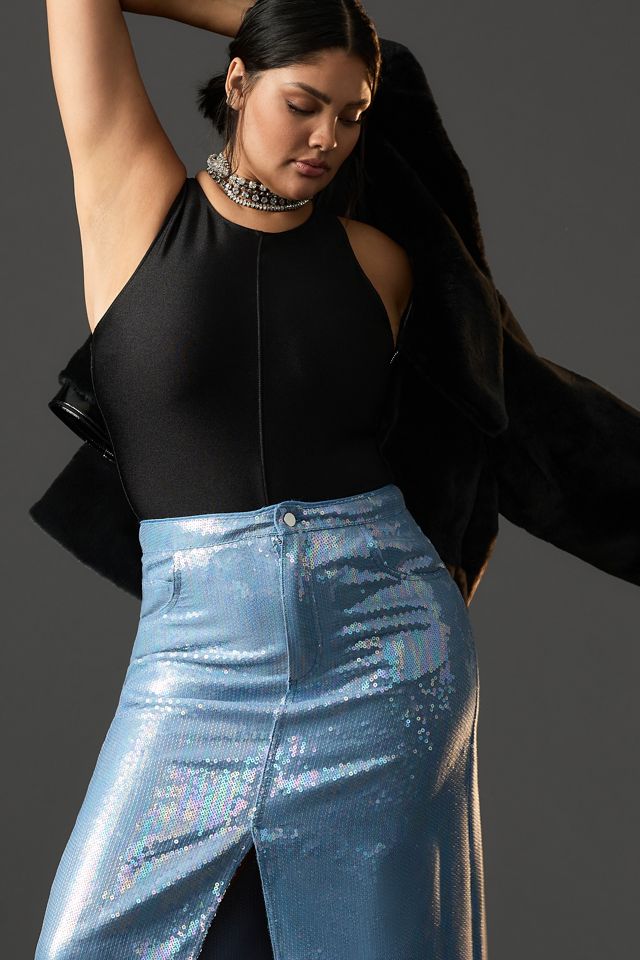 Pilcro Sequin Denim Maxi Skirt #8