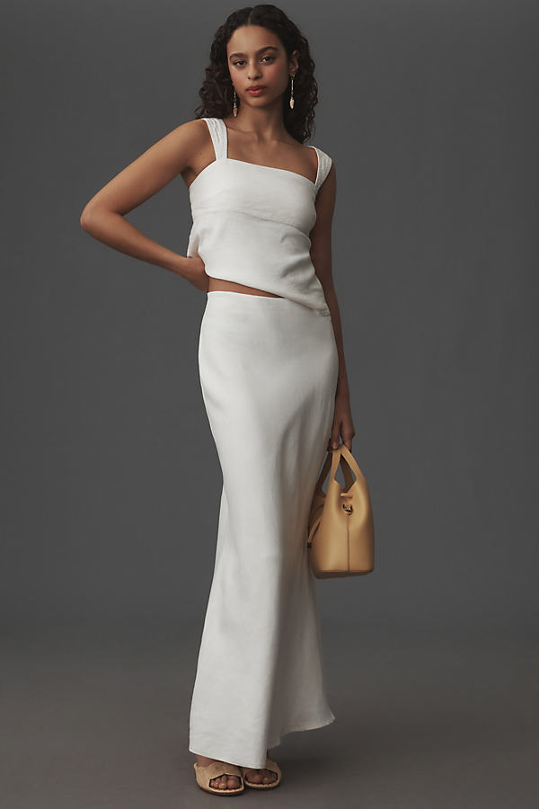 By Anthropologie The Tilda Linen-blend Slip Skirt In White