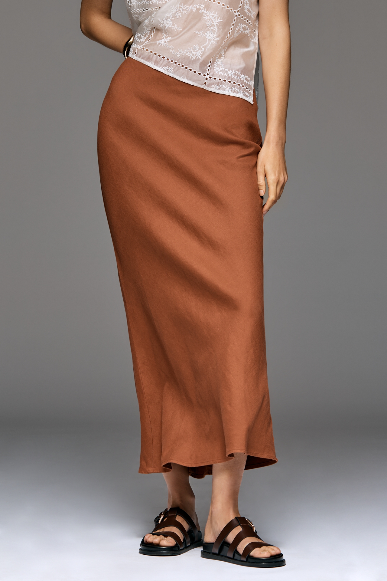 By Anthropologie Tilda Linen Blend Maxi Slip Skirt