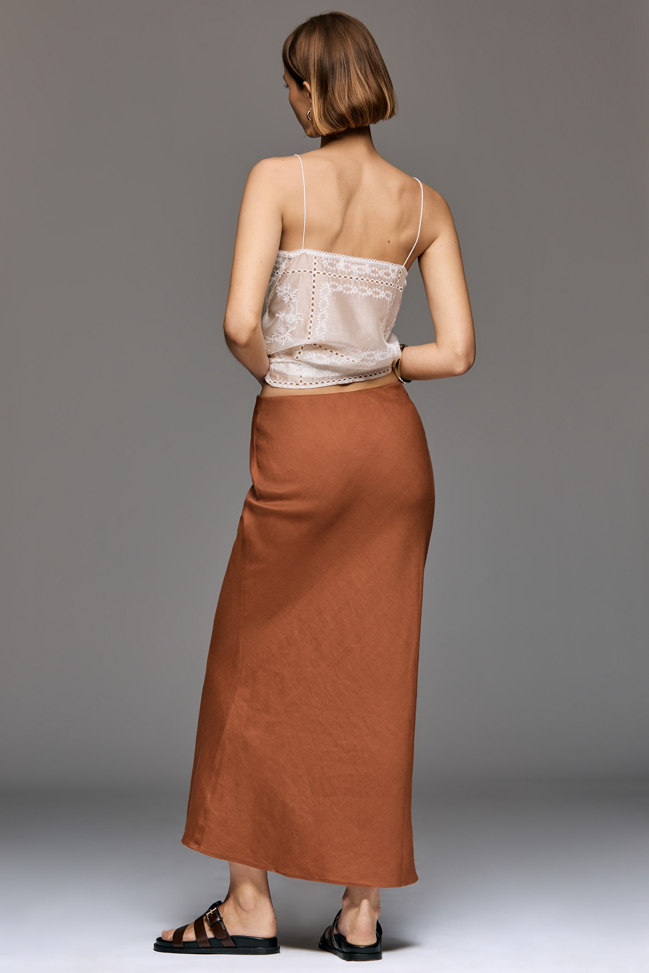 By Anthropologie Tilda Linen Blend Maxi Slip Skirt