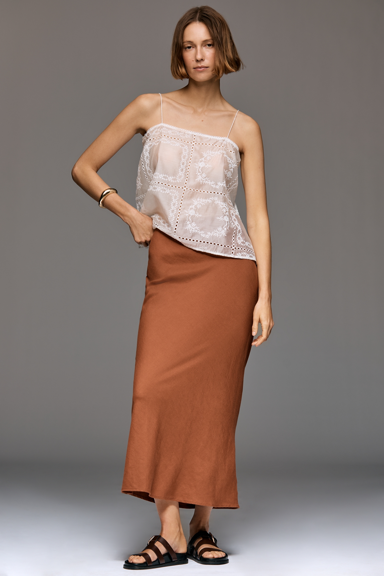 By Anthropologie Tilda Linen Blend Maxi Slip Skirt