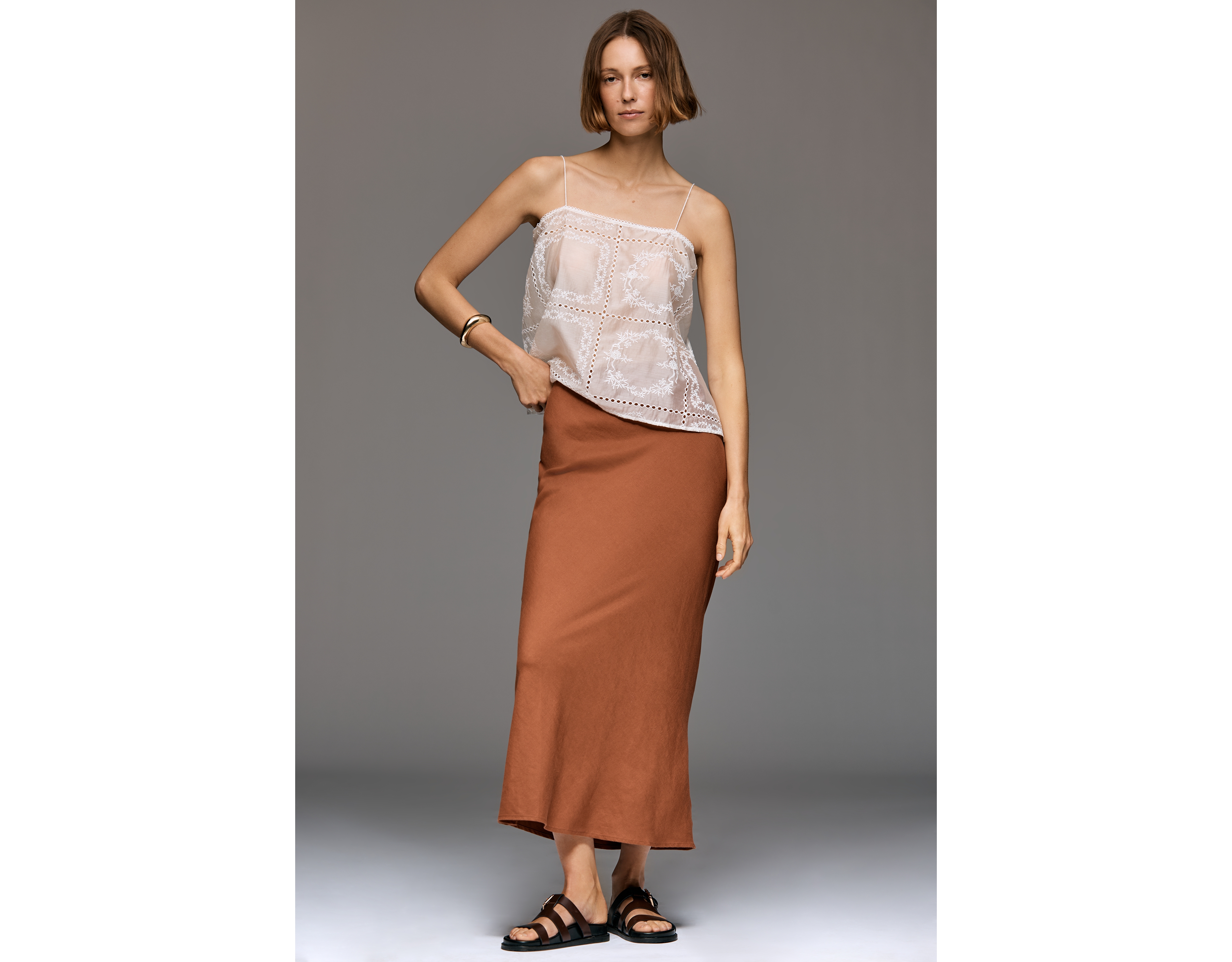 By Anthropologie Tilda Linen Blend Maxi Slip Skirt