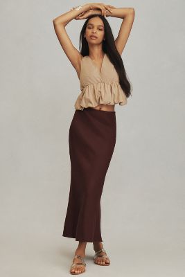 Shop By Anthropologie The Tilda Slip Skirt: Linen Edition In Brown