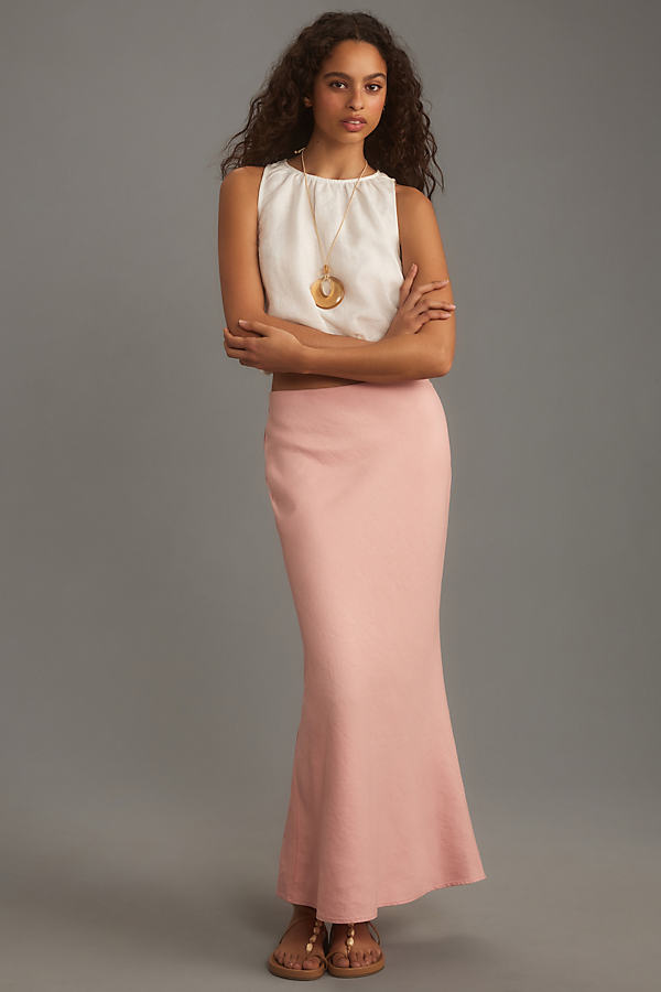 By Anthropologie The Tilda Slip Skirt: Linen Edition In Pink