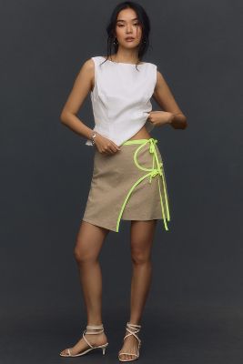 Shop Maeve Side-tie Structured Mini Skirt In Beige