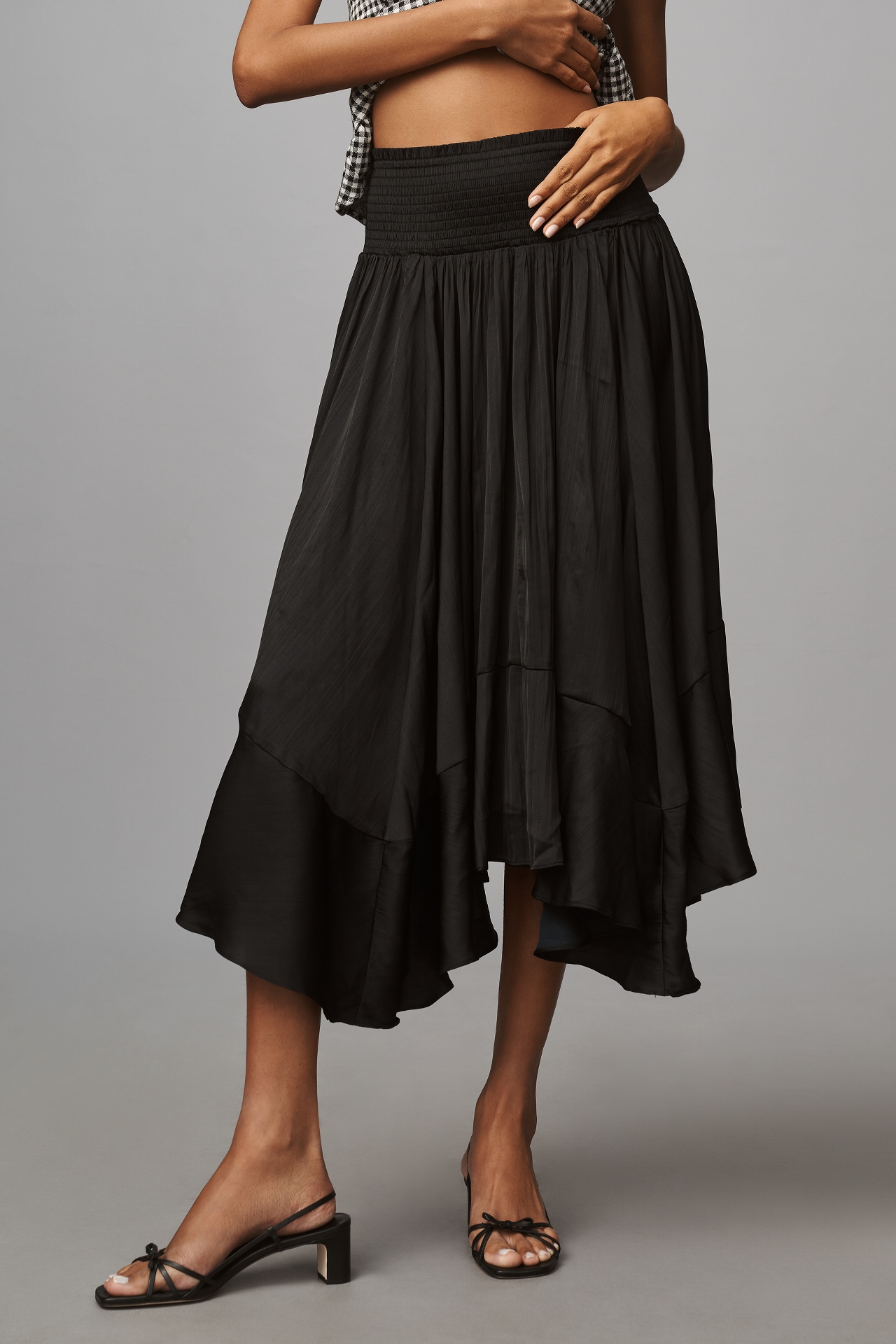 By Anthropologie Smocked-Waist Asymmetrical Skirt