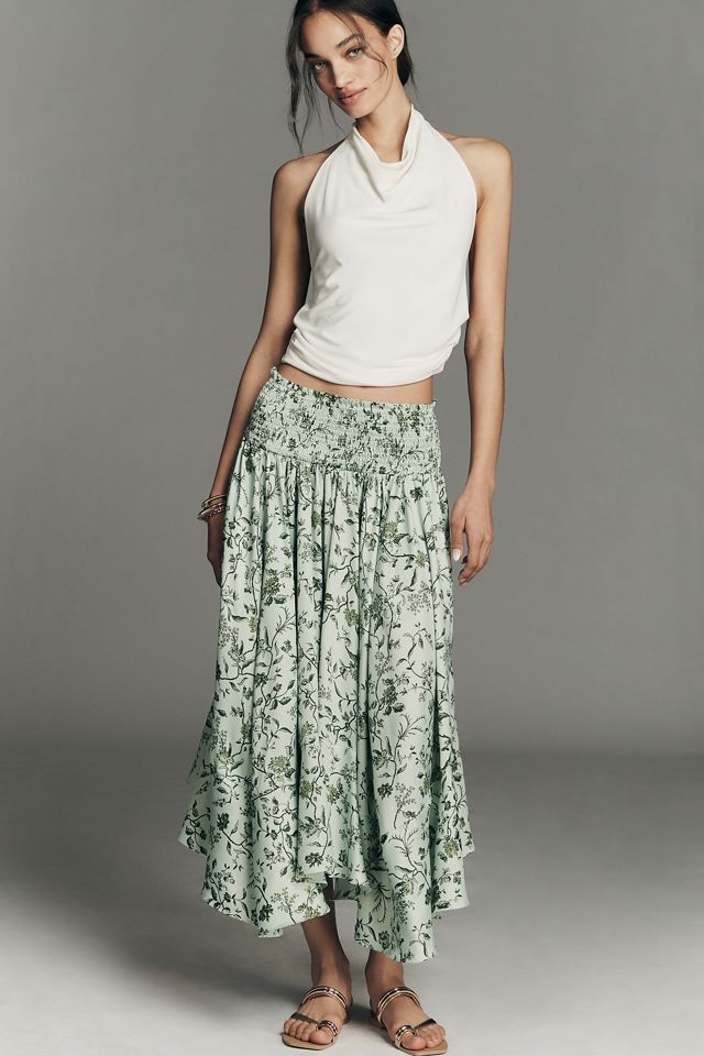 By Anthropologie Smocked-Waist Asymmetric Skirt | Anthropologie