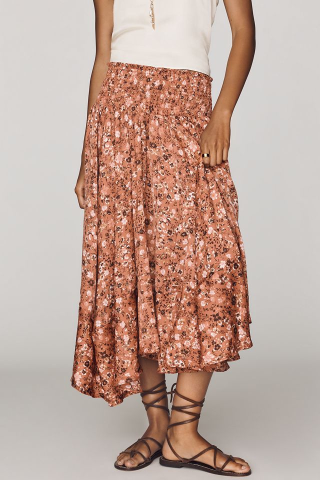 By Anthropologie Smocked-Waist Asymmetric Skirt #1