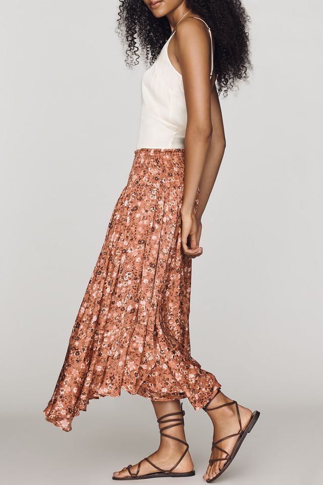 By Anthropologie Smocked-Waist Asymmetric Skirt #3