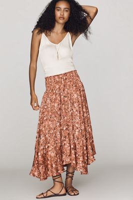 By Anthropologie Smocked-Waist Asymmetric Skirt