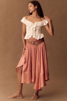 Shop By Anthropologie Smocked-waist Asymmetrical Skirt In Pink