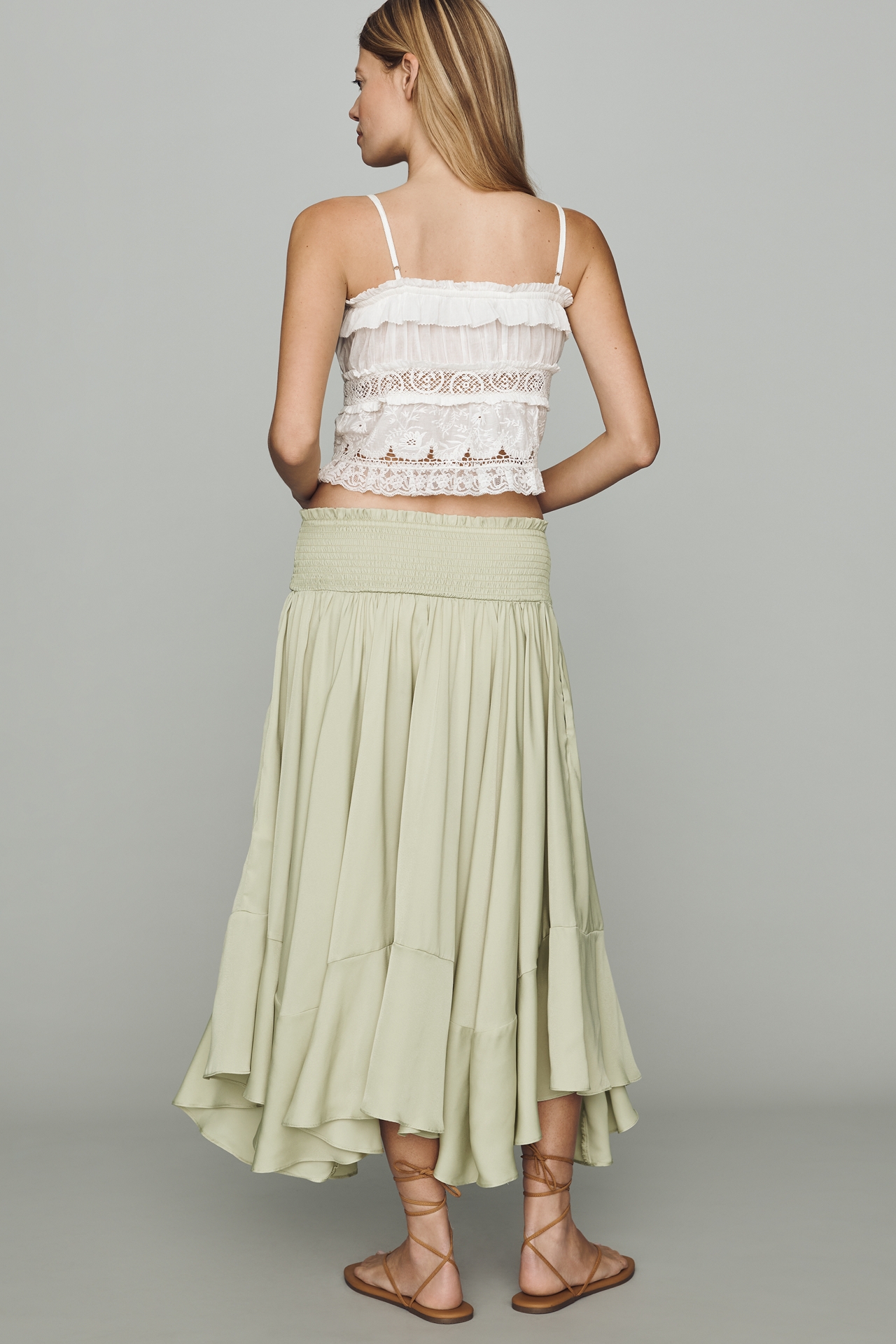 By Anthropologie Smocked-Waist Asymmetric Skirt