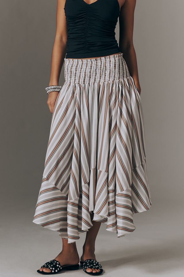 By Anthropologie Smocked-Waist Asymmetric Skirt #2