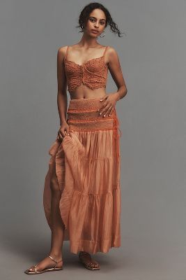 Shop By Anthropologie Sheer Volume Maxi Skirt In Orange