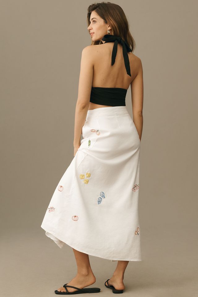 Maeve Embellished Linen Wrap Midi Skirt #2