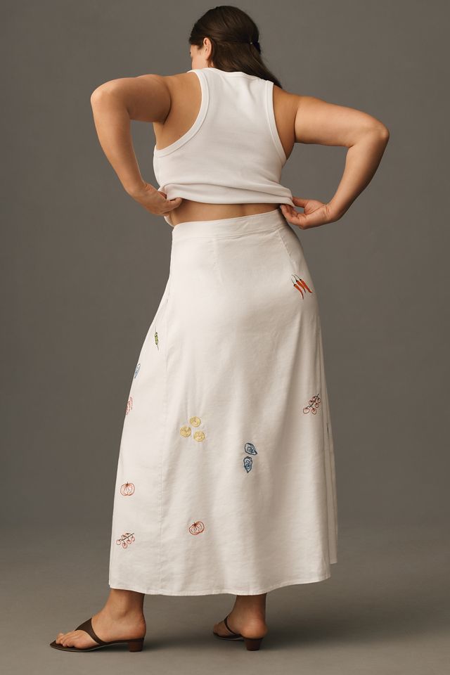 Maeve Embellished Linen Wrap Midi Skirt | Anthropologie