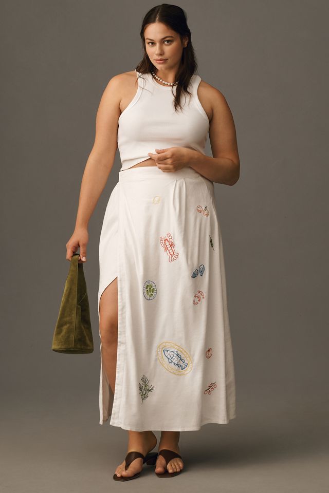 Maeve Embellished Linen Wrap Midi Skirt #4