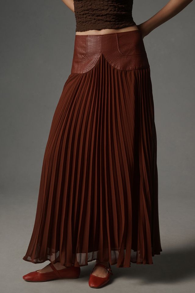 By Anthropologie Faux Leather Pleated Midi Skirt #2