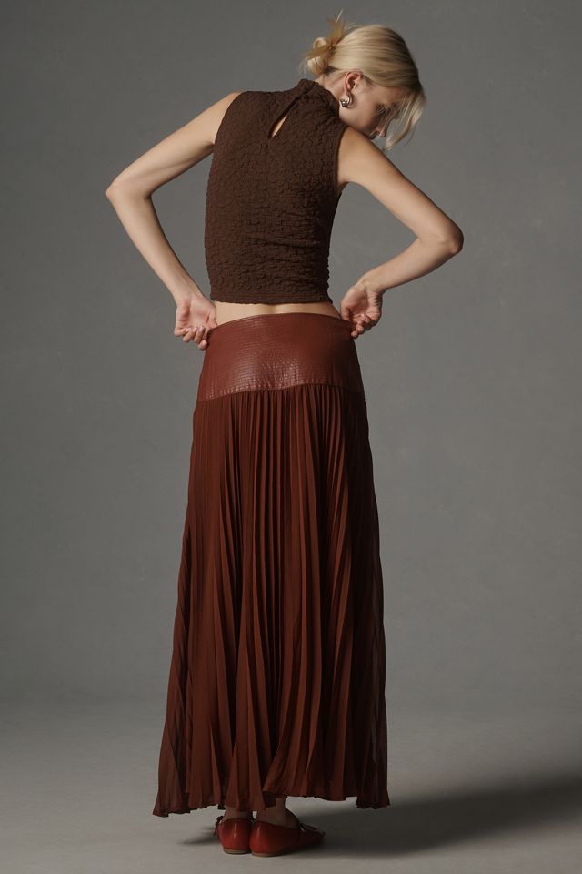 By Anthropologie Faux Leather Pleated Midi Skirt #1