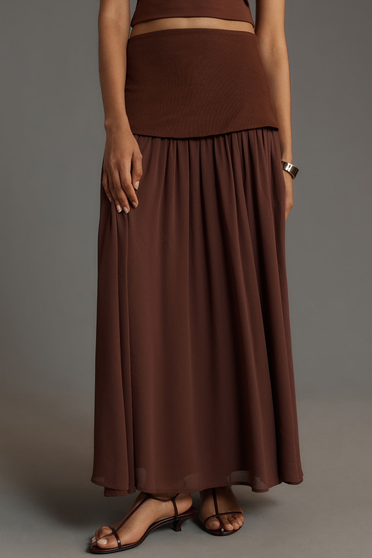 By Anthropologie Dropped Yoke-Waist Maxi Skirt