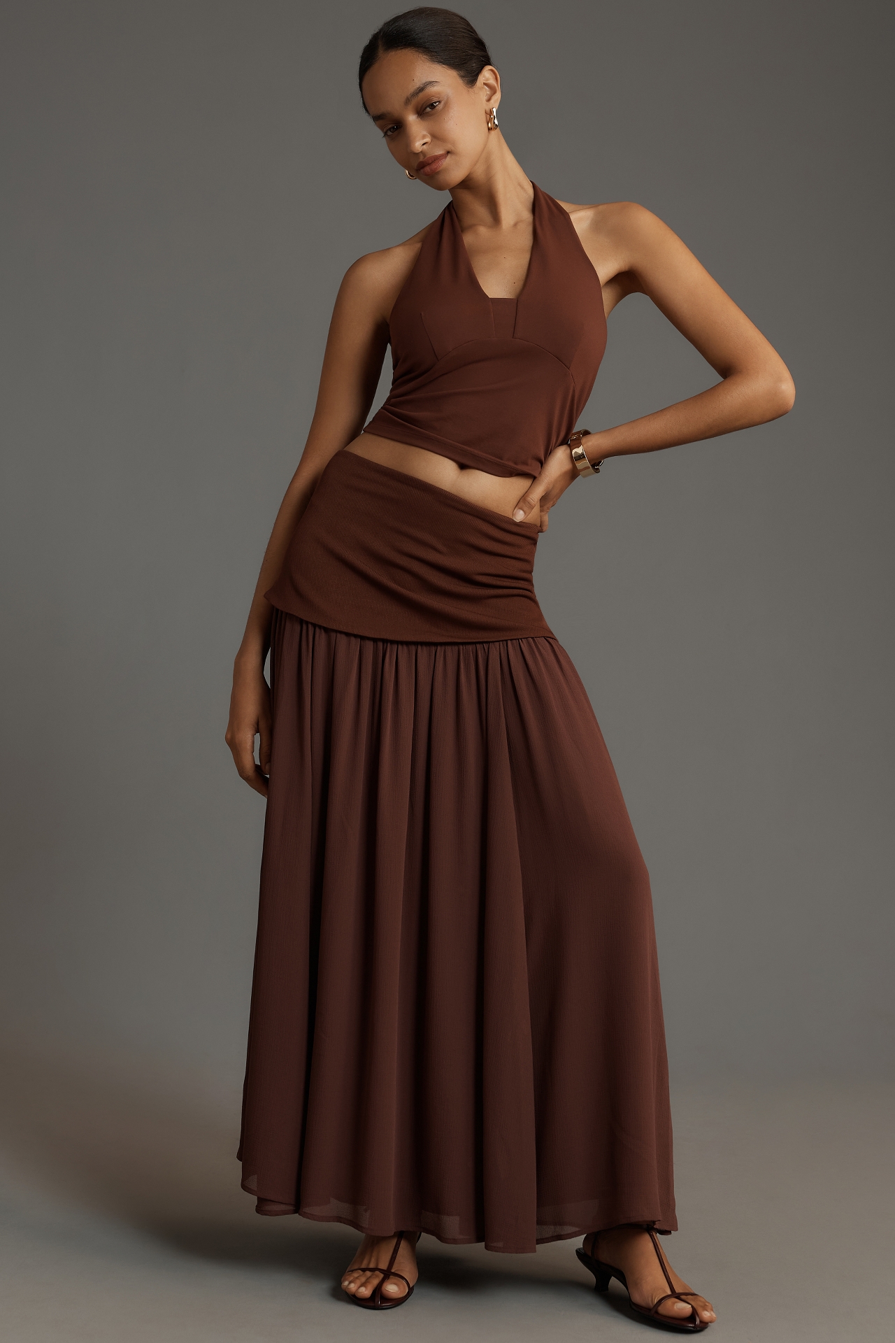 By Anthropologie Dropped Yoke-Waist Maxi Skirt