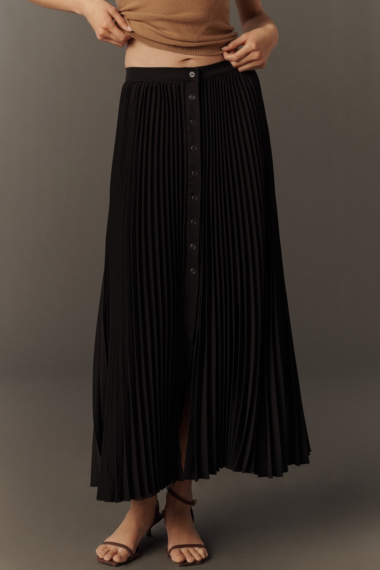 Maeve Pleated Button-Front Maxi Skirt
