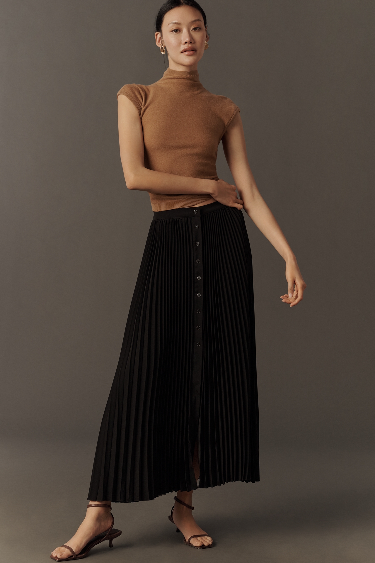 Maeve Pleated Button-Front Maxi Skirt
