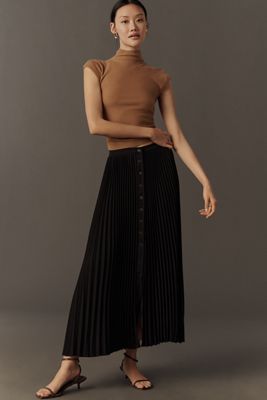 Maeve Pleated Button-Front Maxi Skirt