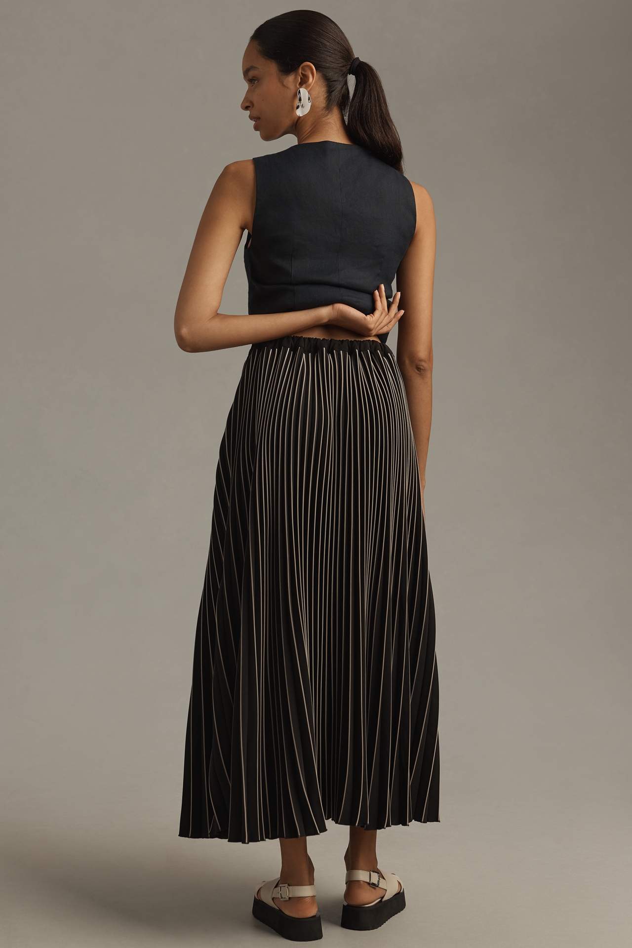 Maeve Pleated Button-Front Maxi Skirt