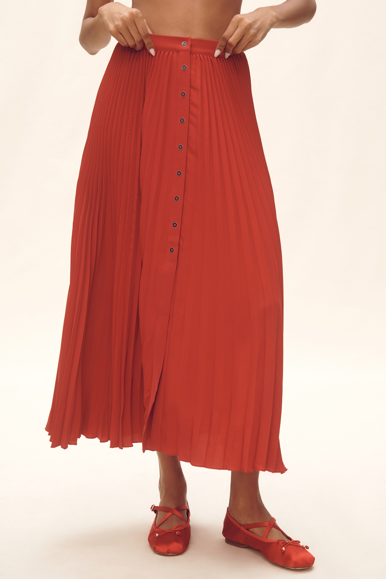 Maeve Pleated Button-Front Maxi Skirt