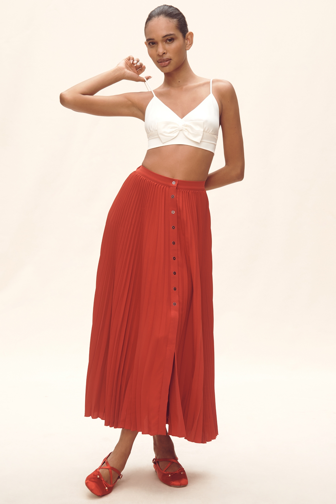 Maeve Pleated Button-Front Maxi Skirt