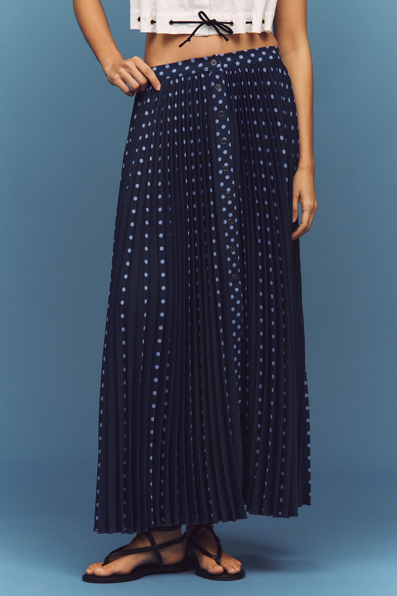 Maeve Pleated Button-Front Maxi Skirt