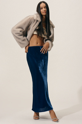 By Anthropologie The Tilda Maxi Slip Skirt: Velvet Edition In Blue