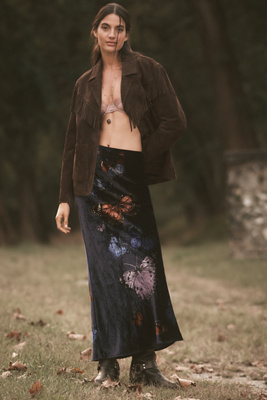 By Anthropologie The Tilda Maxi Slip Skirt: Velvet Edition In Blue