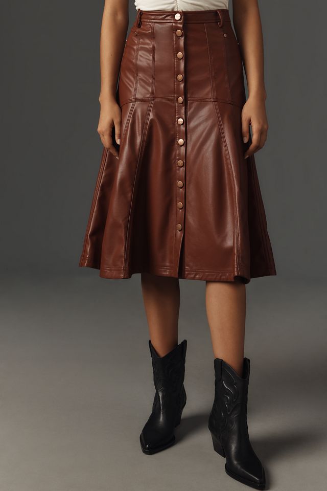 Pilcro Seamed-Yoke Faux-Leather Midi Skirt #1