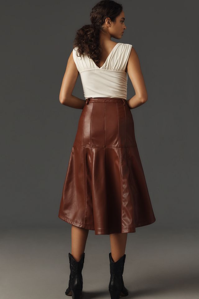 Pilcro Seamed-Yoke Faux-Leather Midi Skirt #2