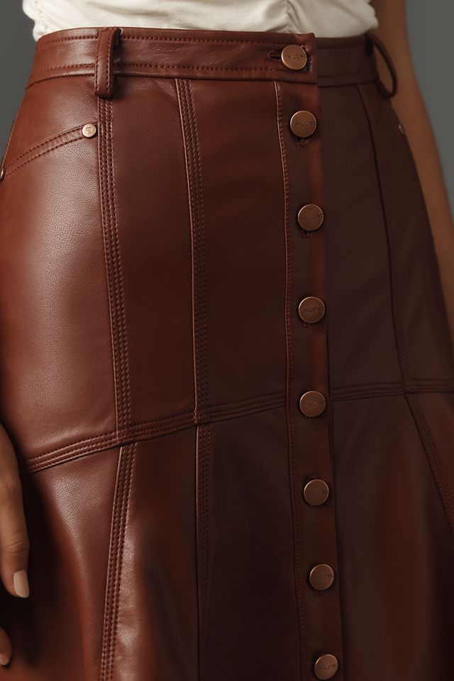 Pilcro Seamed-Yoke Faux-Leather Midi Skirt #3