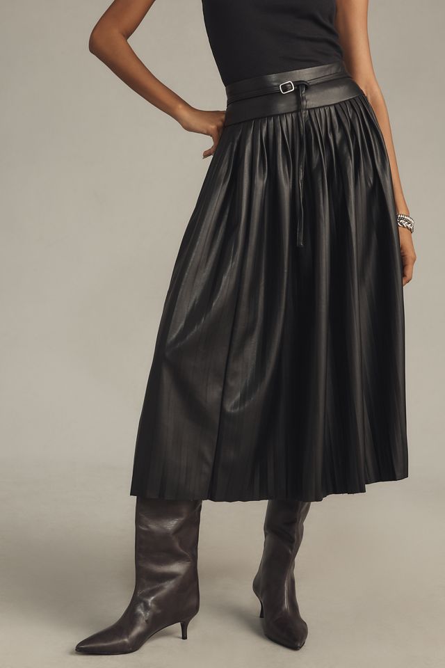 By Anthropologie Kunstleder Plissierter Midirock #1