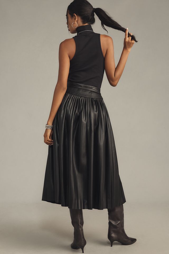 By Anthropologie Kunstleder Plissierter Midirock #2