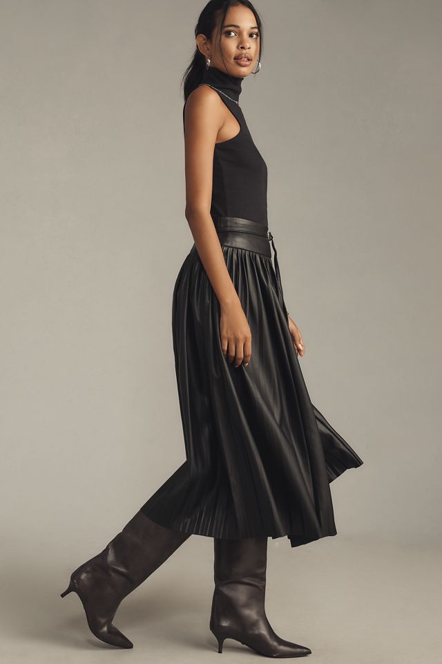 By Anthropologie Kunstleder Plissierter Midirock #3