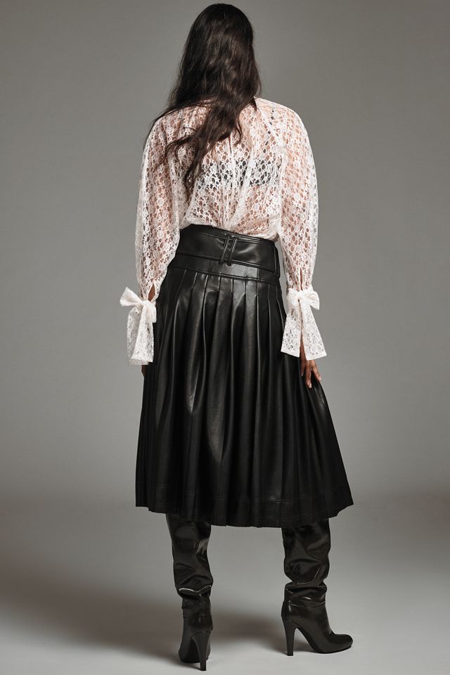 Jupe mi-longue en simili cuir taille basse Pilcro #2