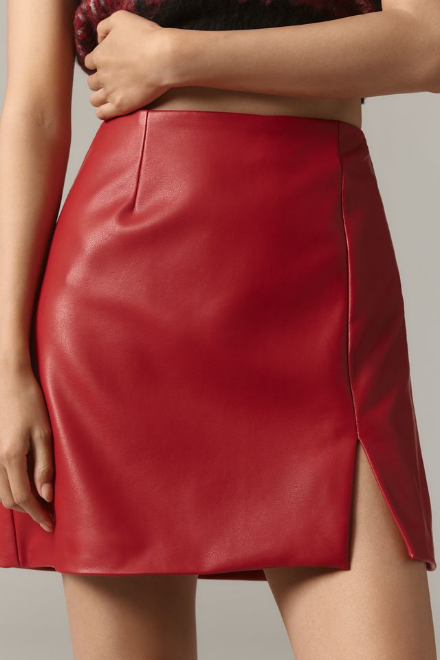 Maeve Faux-Leather Side-Slit Micro Mini Skirt #1