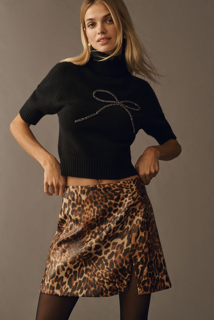 Maeve Faux-Leather Side-Slit Micro Mini Skirt