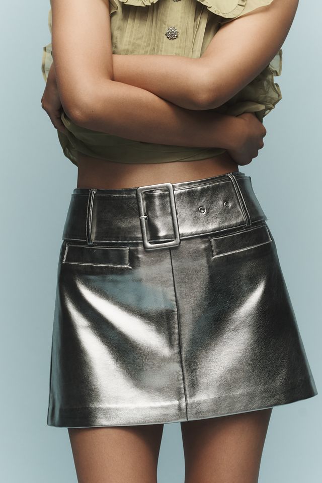 By Anthropologie Metallic Faux-Leather Mini Skirt #1