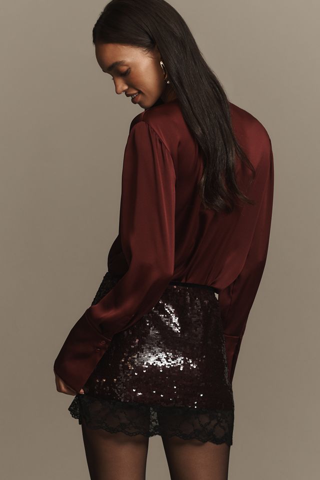 By Anthropologie Sequin Lace Micro Mini Skirt #1